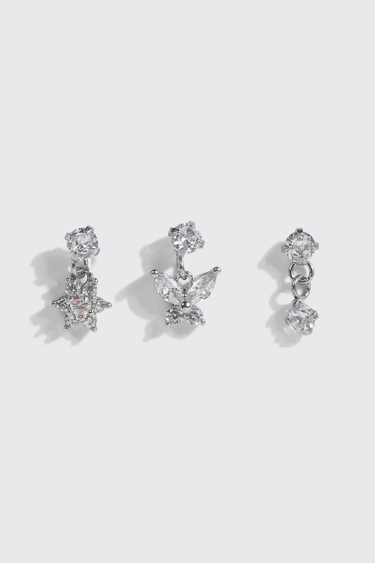 3 Pack Stainless Steel Dangle Nose Studs