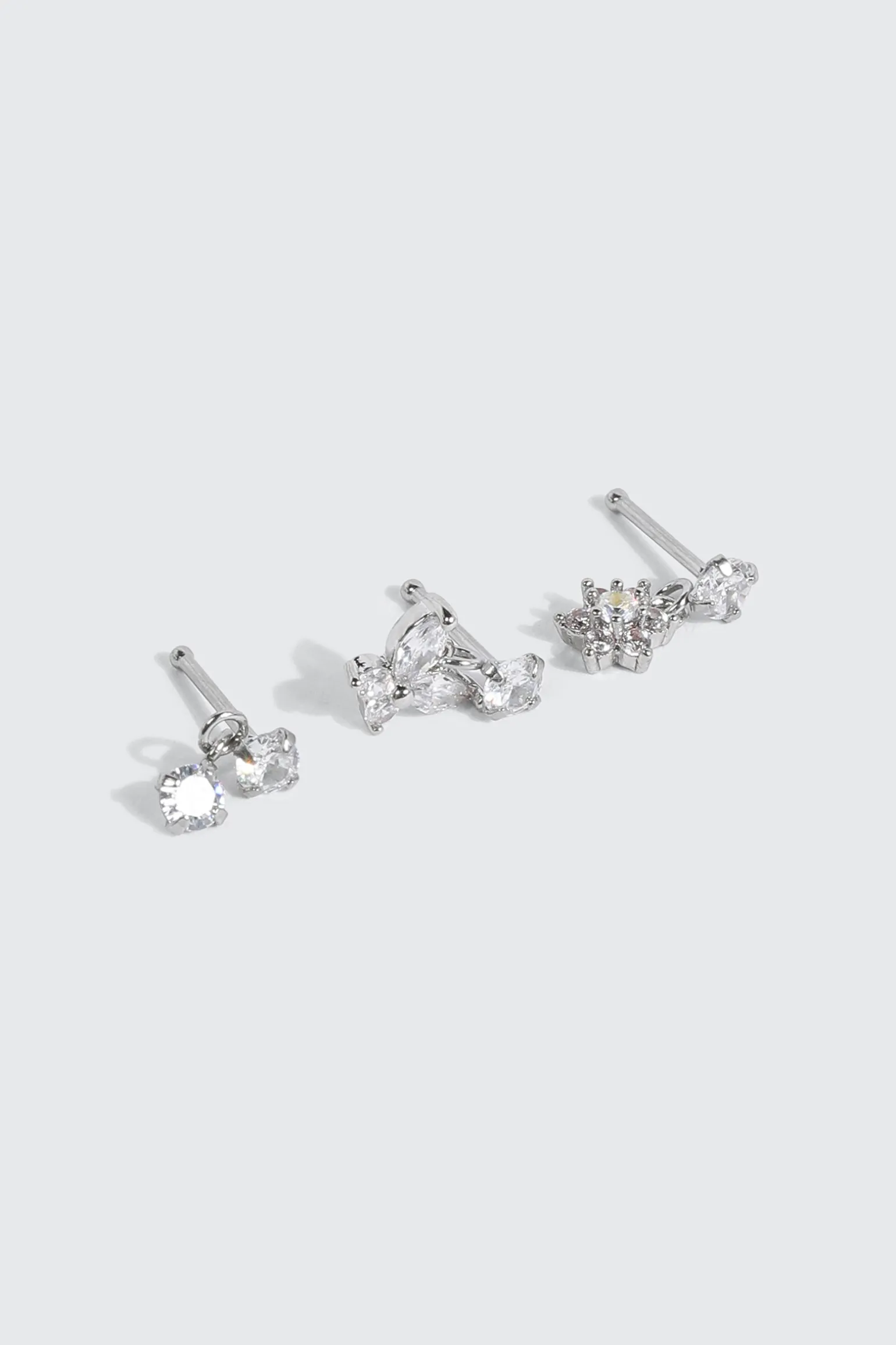 3 Pack Stainless Steel Dangle Nose Studs