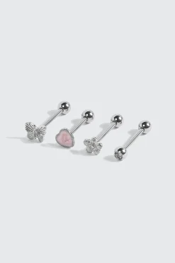 4-Pack Stainless Steel Tongue Piercing