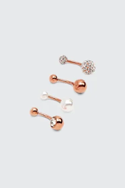 4-Pack Stone & Pearl Navel Piercings