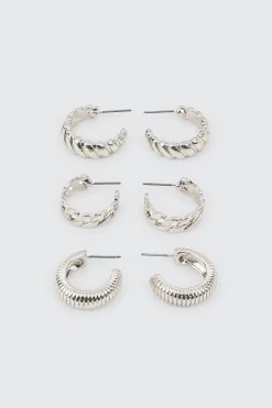 3-Pack Textured Hoop Earrings