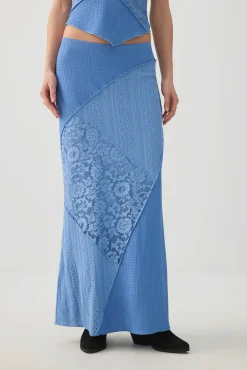 Patchwork Knit Lace Maxi Skirt