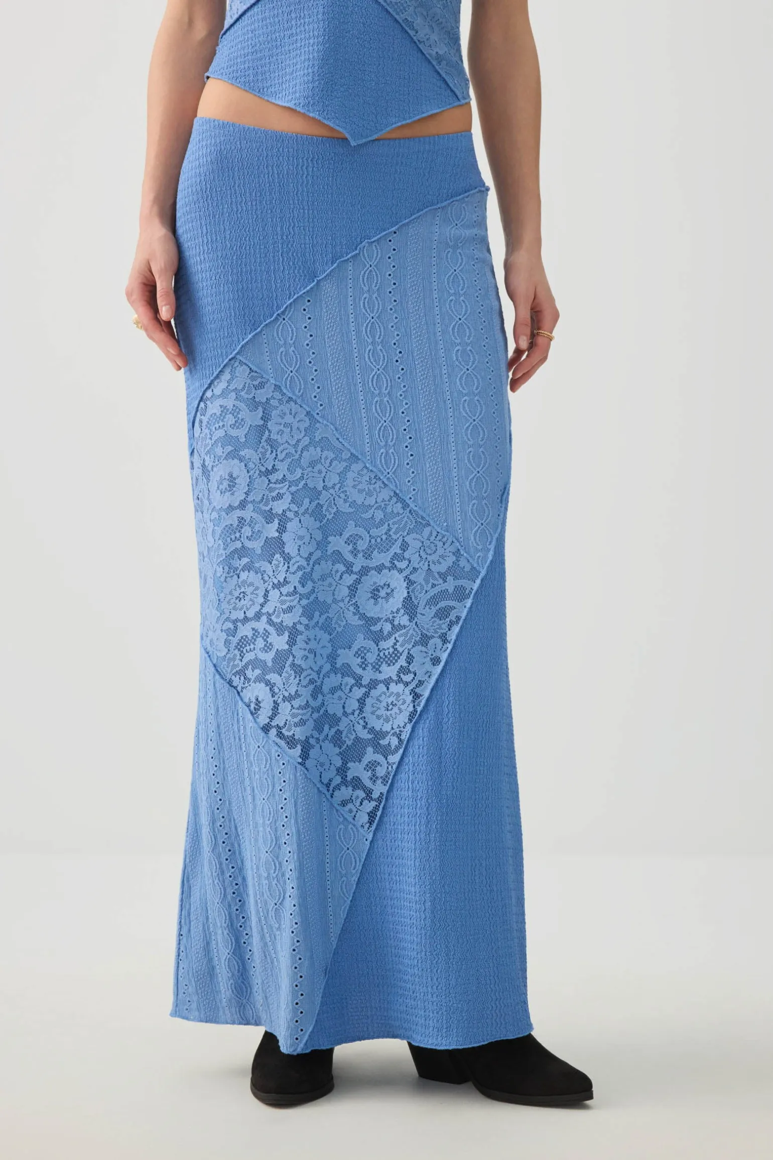 Patchwork Knit Lace Maxi Skirt