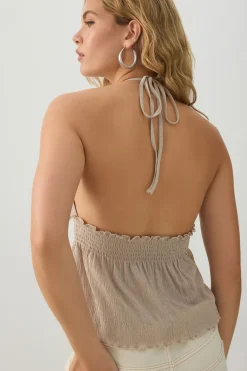 Pearl Details Halter Tank Top