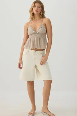 Pearl Details Halter Tank Top