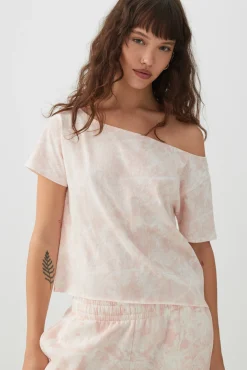 Pink Camouflage Off Shoulder T-Shirt