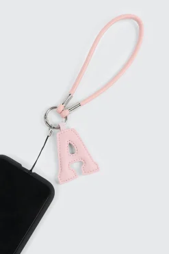 Pink Initial A Faux Leather Charm with Wristlet