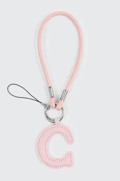 Pink Initial C Faux Leather Charm with Wristlet