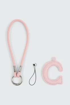 Pink Initial C Faux Leather Charm with Wristlet