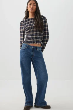 Plaid Crinkled Blouse
