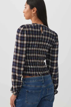 Plaid Crinkled Blouse
