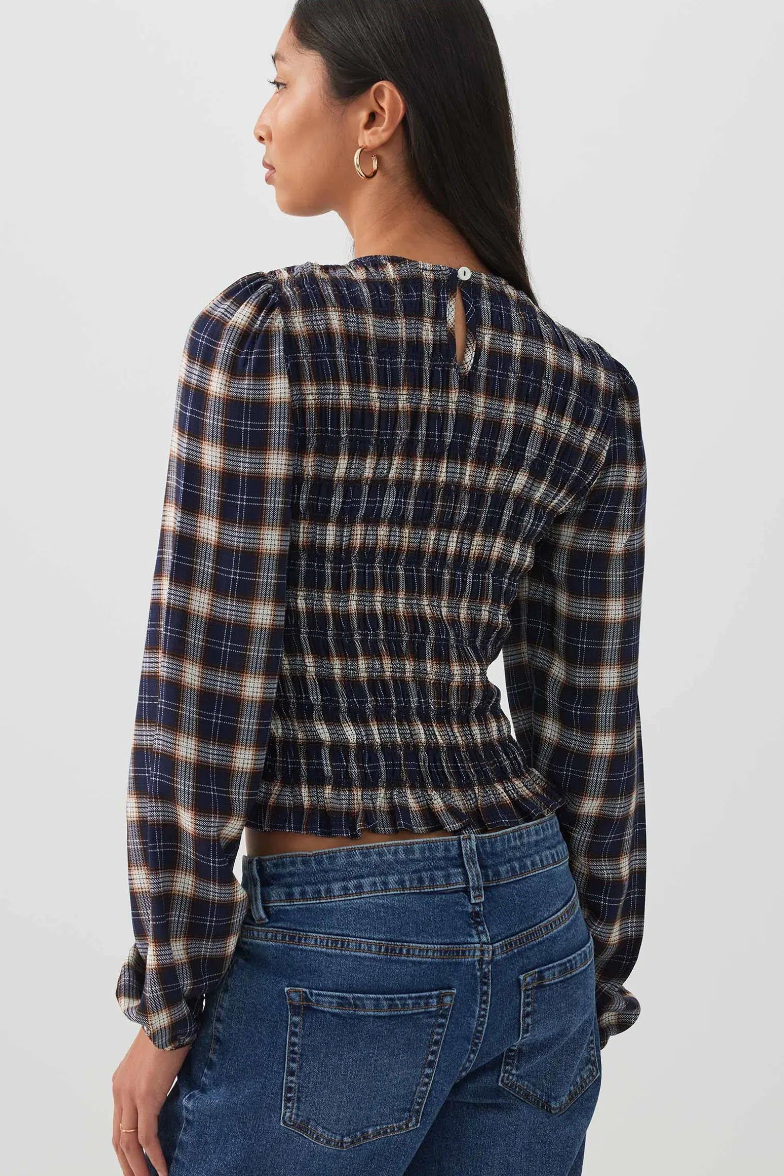 Plaid Crinkled Blouse