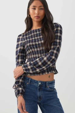 Plaid Crinkled Blouse