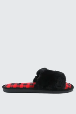 Plaid Faux Fur Slippers