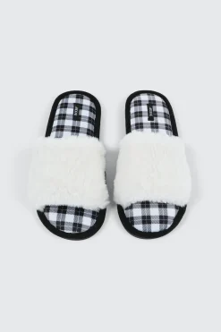 Plaid Faux Fur Slippers