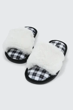 Plaid Faux Fur Slippers
