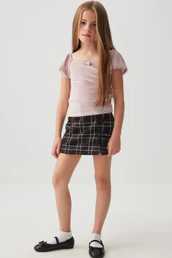 Plaid Skort with Bow Details