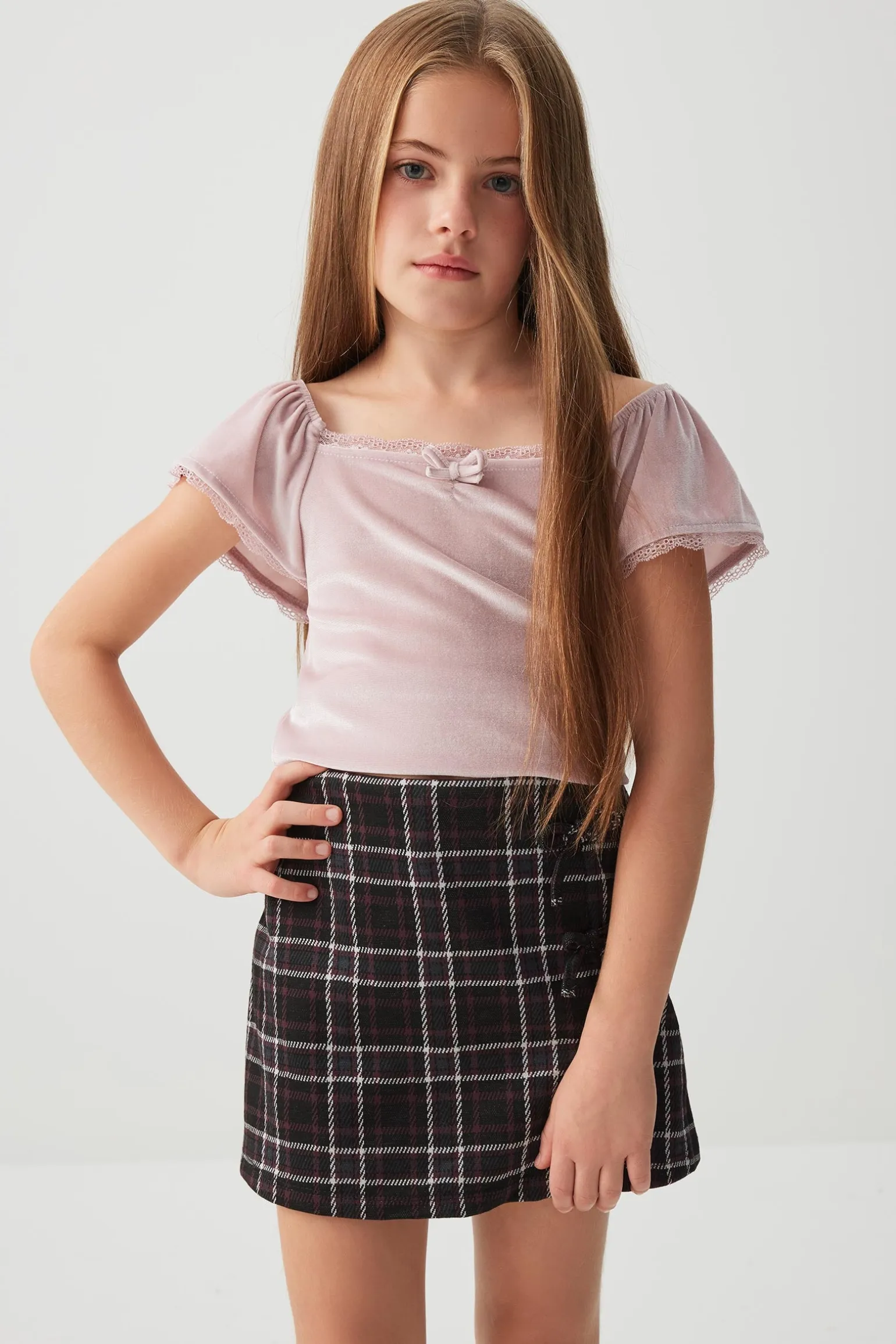 Plaid Skort with Bow Details