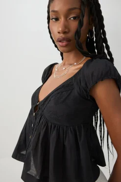 Plunge Neck Flowy Blouse