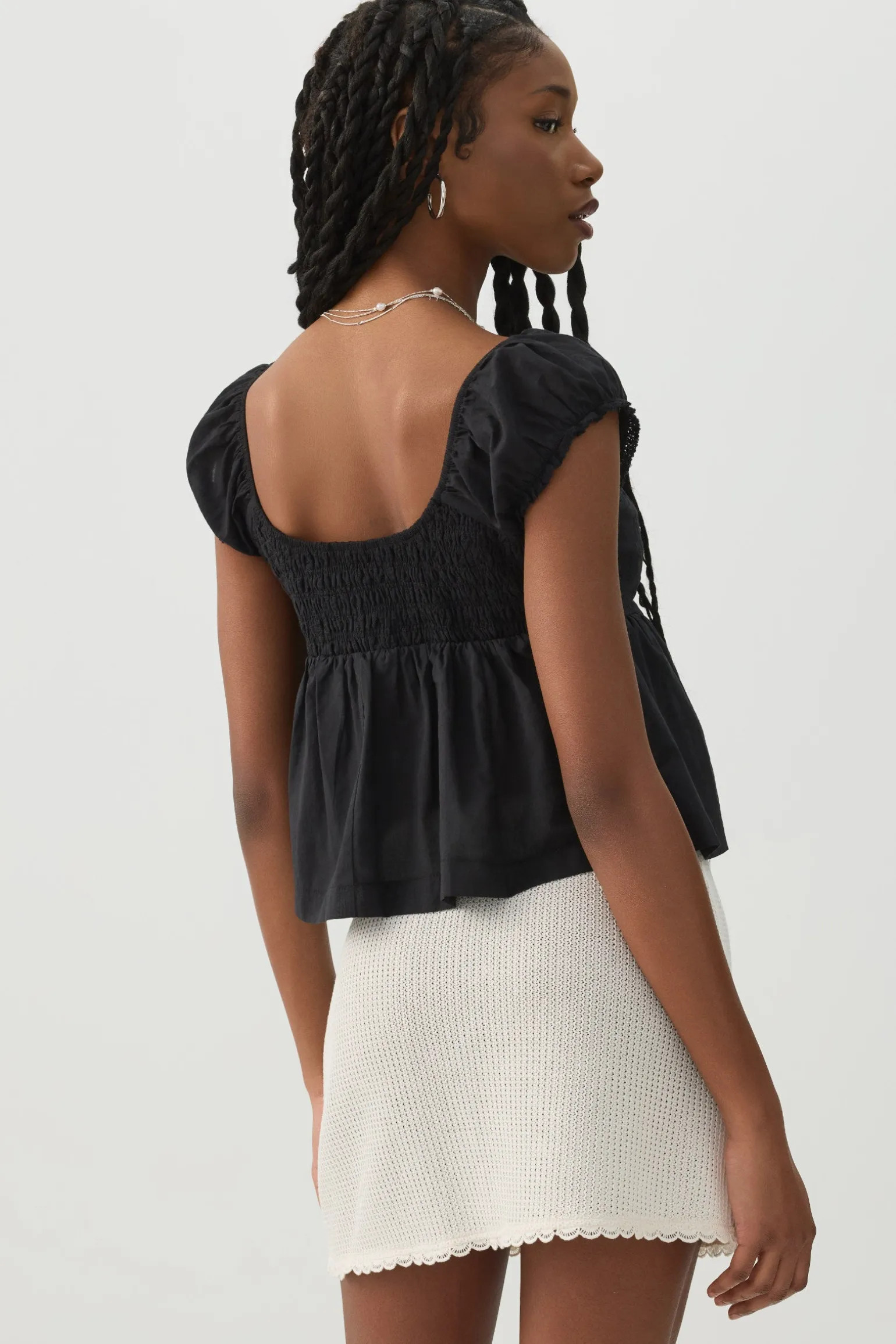 Plunge Neck Flowy Blouse
