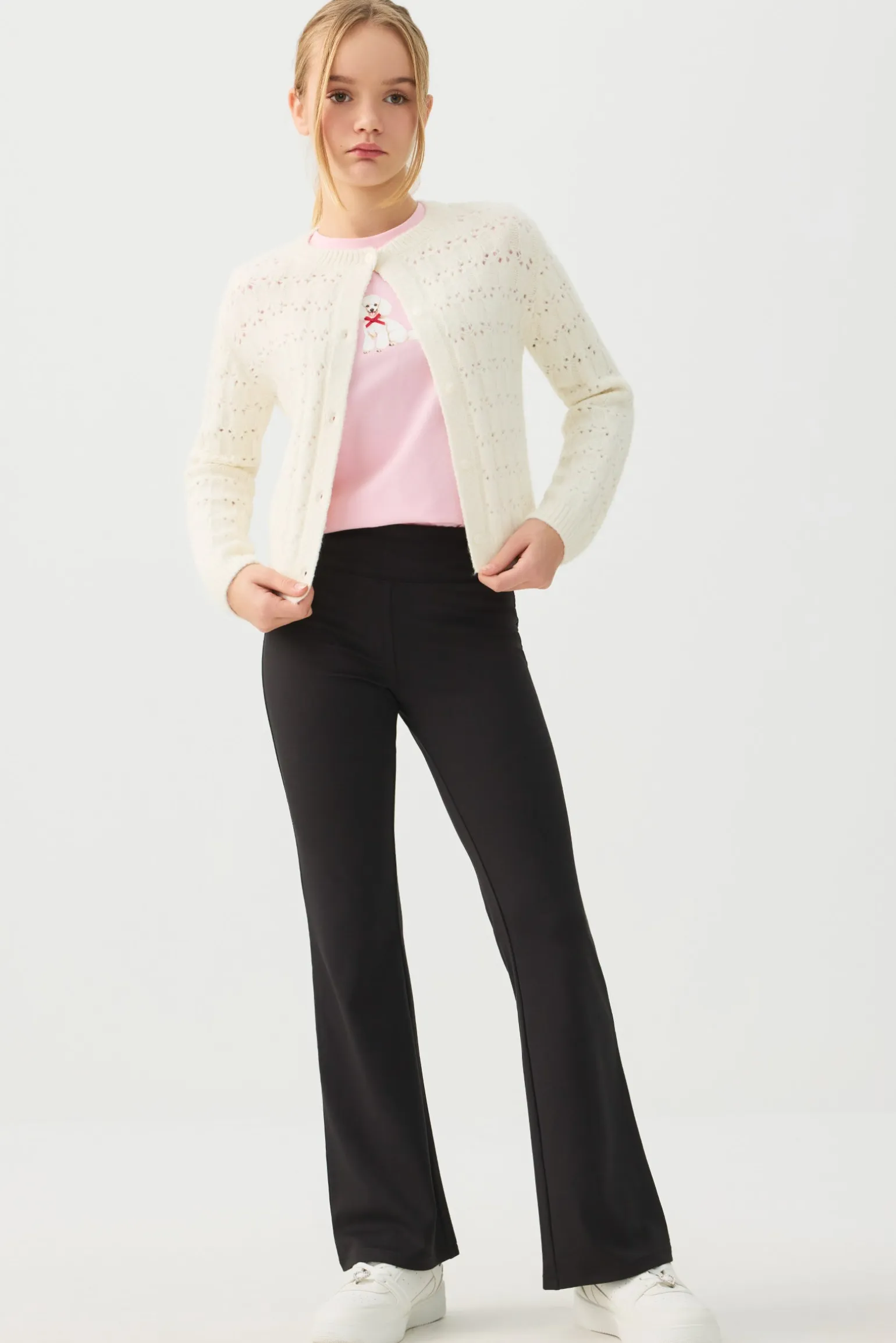 Pointelle Crew Neck Cardigan