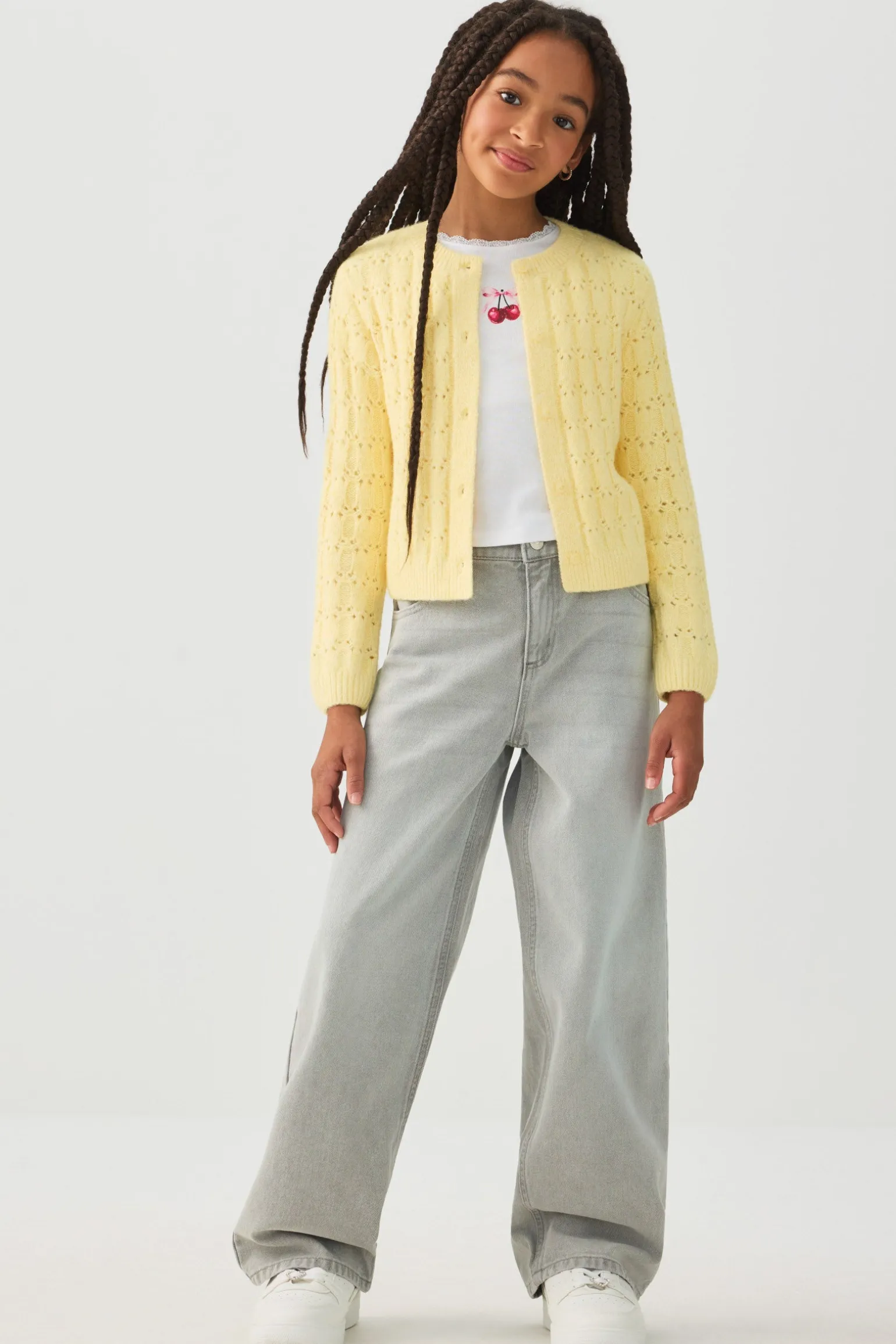 Pointelle Crew Neck Cardigan
