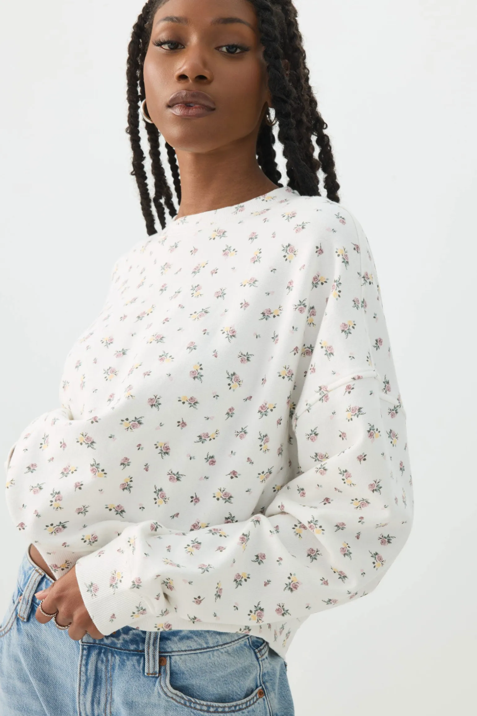 Printed French Terry Crew Neck Sweatshirt