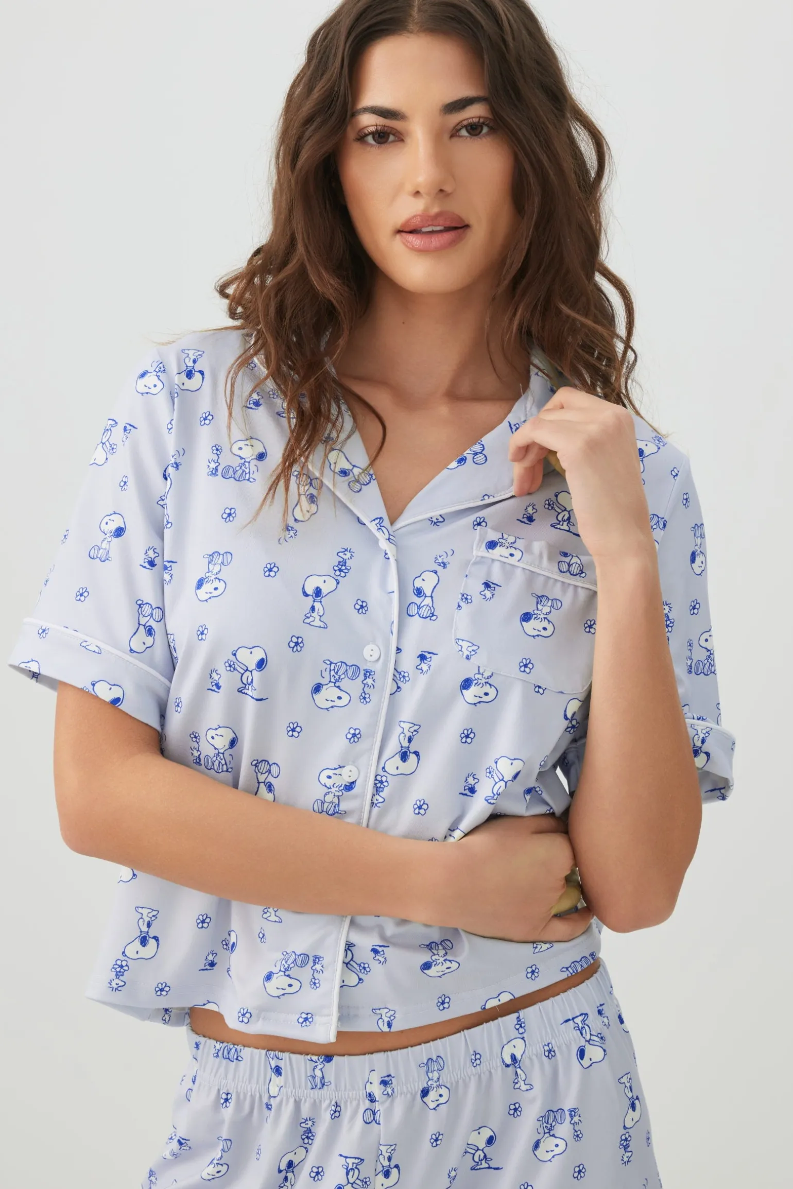 Printed Notch Collar Pajama Set