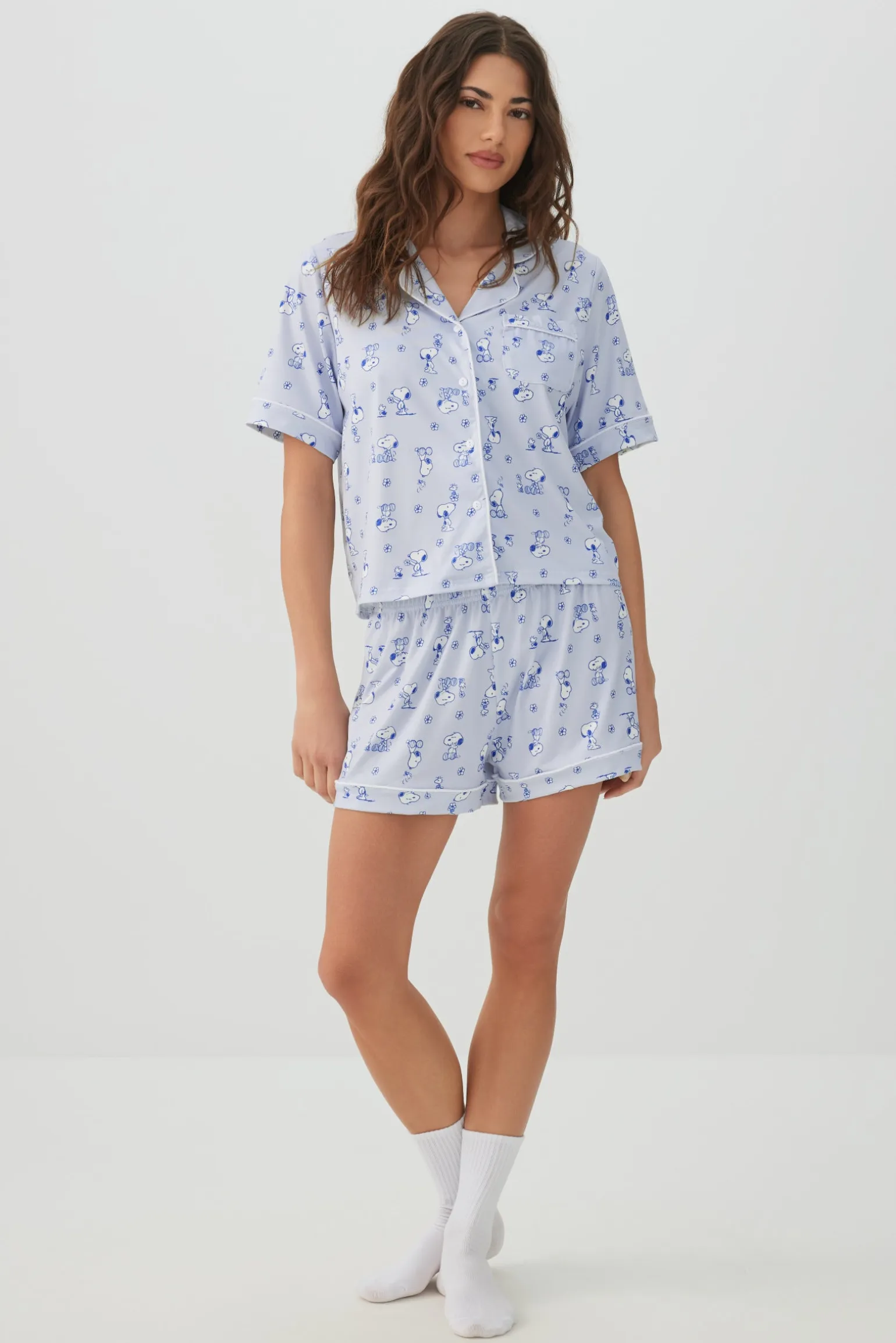 Printed Notch Collar Pajama Set