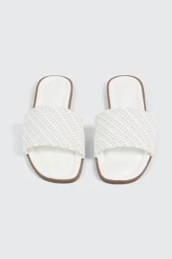 Raffia Square Toe Slide Sandals