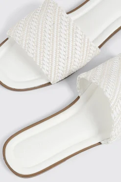 Raffia Square Toe Slide Sandals
