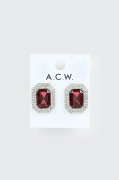 Rectangular Earrings with Center Red Stone