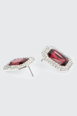 Rectangular Earrings with Center Red Stone