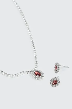 Red Stone Necklace & Earrings Set