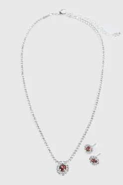 Red Stone Necklace & Earrings Set
