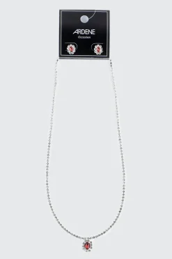 Red Stone Necklace & Earrings Set