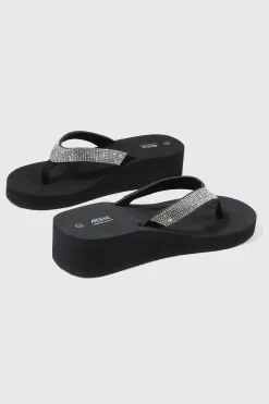 Rhinestone Platform Wedge Flip Flops