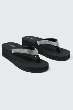 Rhinestone Platform Wedge Flip Flops