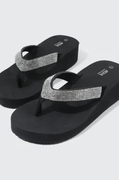 Rhinestone Platform Wedge Flip Flops