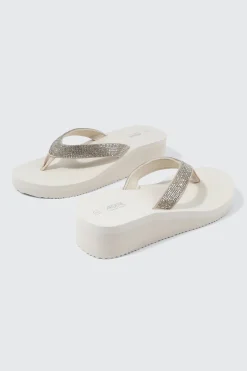 Rhinestone Platform Wedge Flip Flops