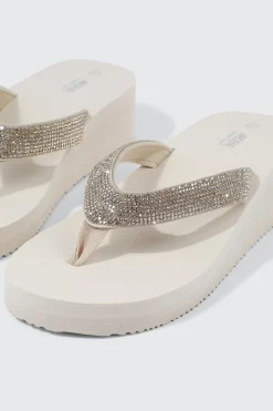 Rhinestone Platform Wedge Flip Flops
