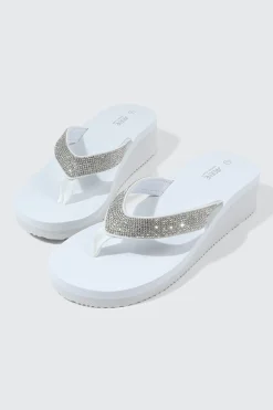 Rhinestone Platform Wedge Flip Flops