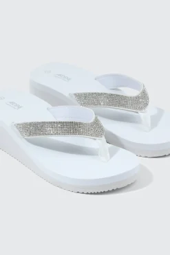 Rhinestone Platform Wedge Flip Flops