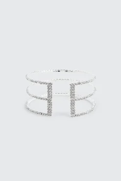 Rhinestone Three-Row Cuff Bracelet