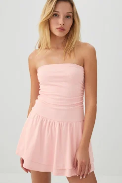 Ribbed Bandeau Ruffled Romper