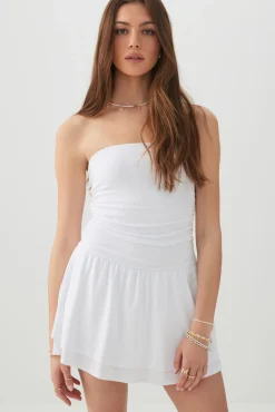 Ribbed Bandeau Ruffled Romper