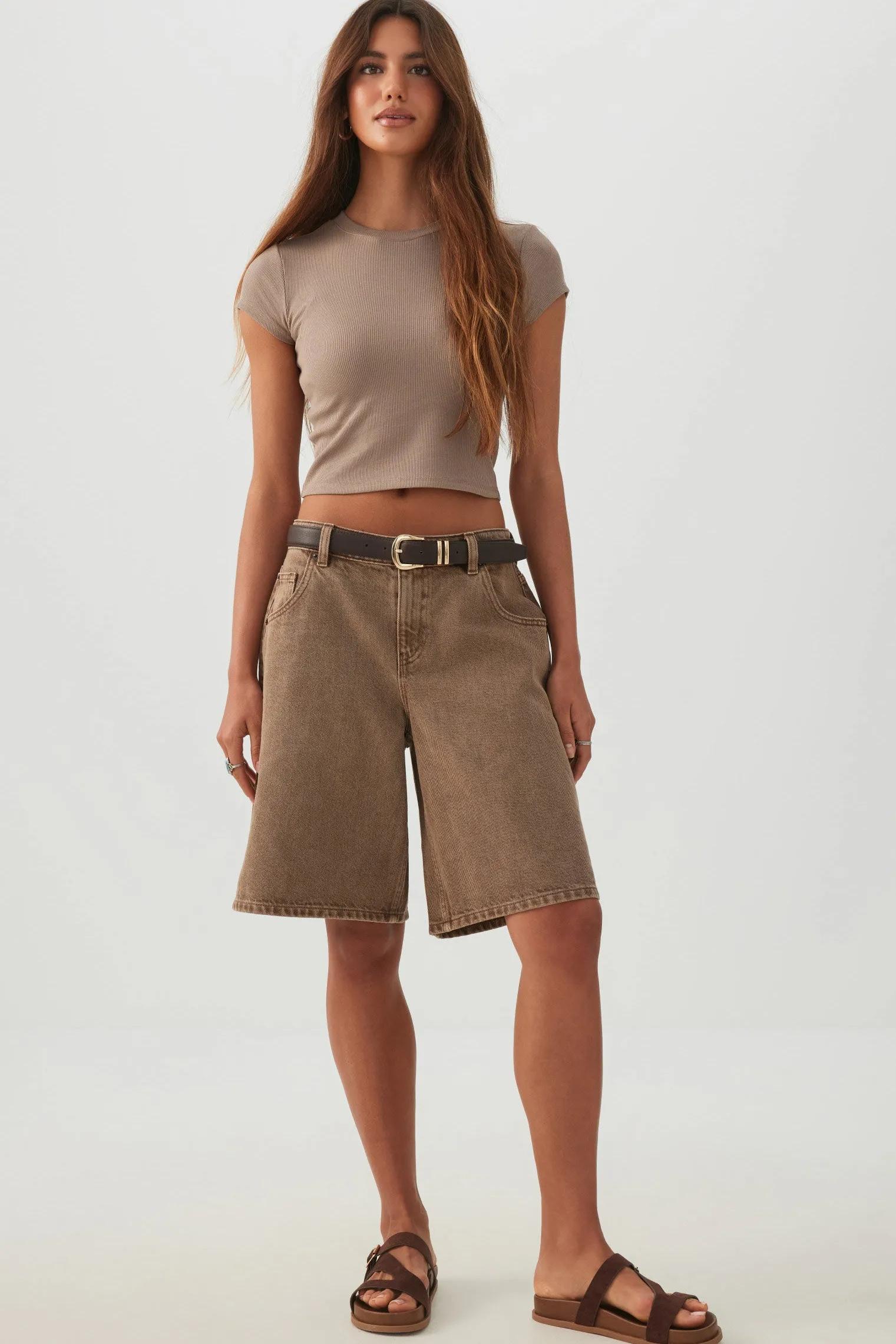 Rib Crew Neck Crop T-Shirt