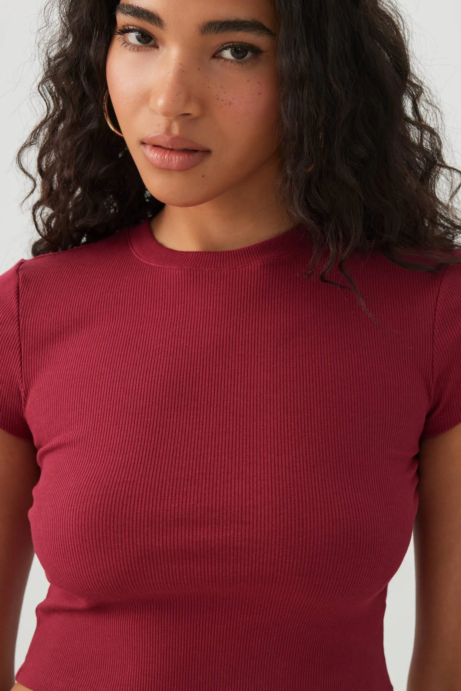 Rib Crew Neck Crop T-Shirt