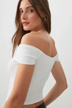 Rib Off Shoulder Crop Top