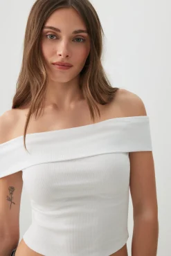 Rib Off Shoulder Crop Top